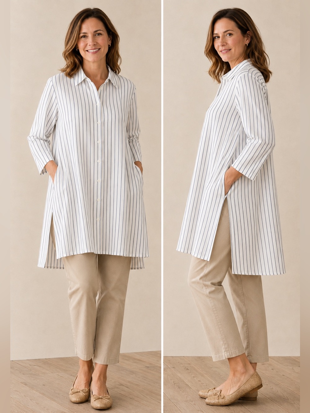 J. Jill Striped Corpcore Button Down A-Swing Tunic Mini Dress, XL